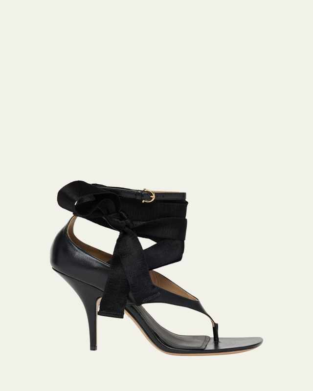 Leliu Leather Ankle-Wrap Thong Sandals